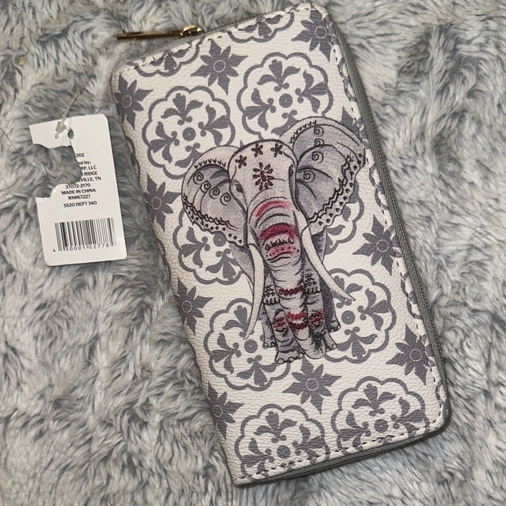 Boho Elephant Mandala Zip Around Wallet Grey White‎ Faux Leather SS20 New